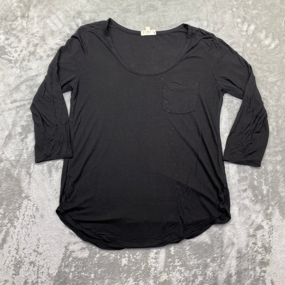 AG Adriano Goldschmied Black Long Sleeve Scoop Neck Pocket Tee Shirt‎ Small